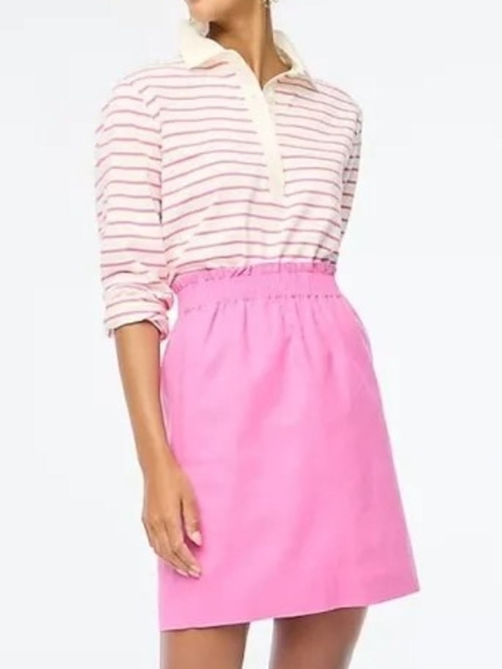 J. Crew Pink Linen City Sidewalk Elastic-Waist Mini Skirt